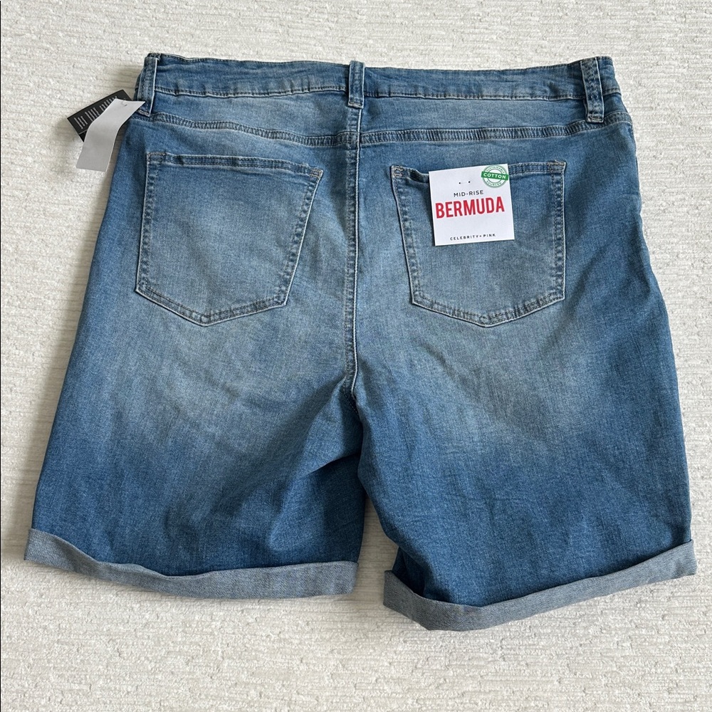 Celebrity Pink Mid-Rise Medium Blue Distressed Bermuda Shorts NWT - Picture 2 of 4
